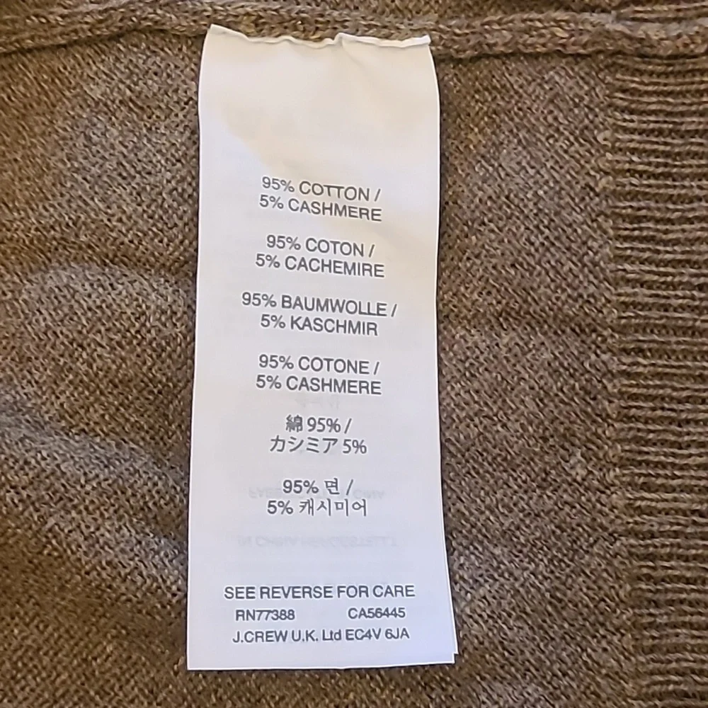 J.Crew Cotton Cashmere Shawl Collar Pullover Sweater Olive Brown Size L